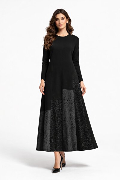 wearon tekstil Women's Black Stoned Long Sleeve Stretch Fabric Viscose Dress ...