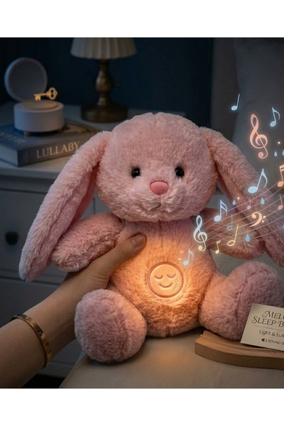 NB market Tavşan peluş oyuncak uyku arkadaşı nefes alan müzikli 30cm tavşan n...