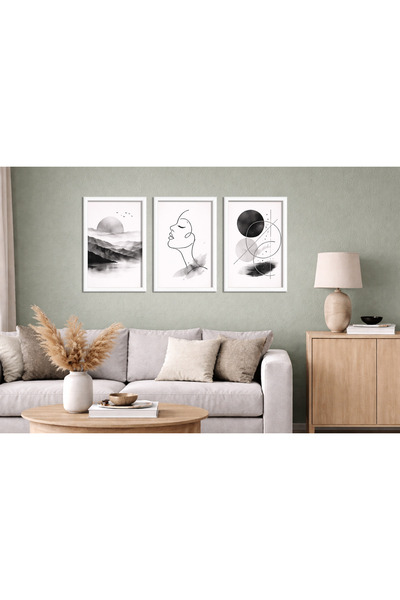 Aura Mia Store Set 3 Tablouri Moderne Minimaliste cu Ramă Albă – Decor Perete...