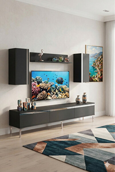 YUMEDİ DESİGN TVR1898AS - CHERRY TV ÜNİTESİ TAKIMI 180CM ANTRASİT-SİLVER