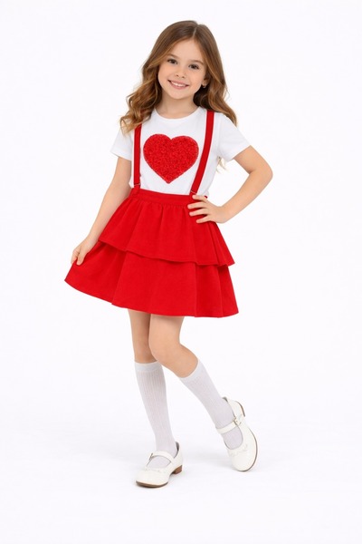 Nacar Kız Çocuk Askılı Kat Kat Slopet Etek 23 Nisan 29 Ekim Okuma Bayramı