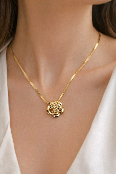 REBORN DESIGN 316L Steel Rose Figured Italian Chain Gold Color Necklace