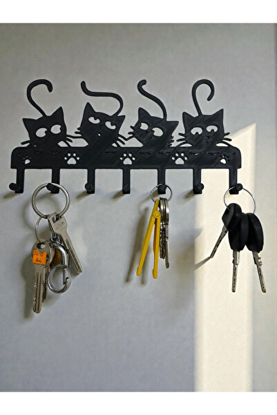 MT STUDİO Kedi Figürlü Dekoratif Ev Tipi Anahtarlık Askılığı Gündelik yada He...