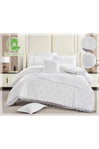 ROSHNA طقم مفرش نفرين ملكي صيفي دانتيل فاخر 8 قطع مقاس اللحاف 250*230 سم