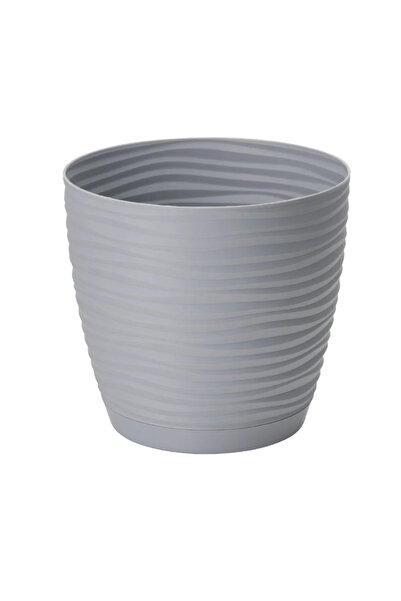 OEM Ghiveci flori Sahara, cu farfurie, plastic, Ø 13 cm, gri