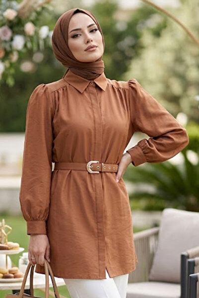 N.S NEVA STYLE Σετ Ζώνη με αγκράφα τεμαχίων Camel Tesettür Tunik 5255C