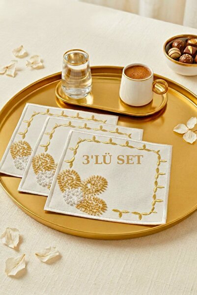 Aylia Home 3 Adet Boncuklu Sunumluk Peçete,Kokteyl Peçete,Kahve Yanı Sunum Pe...