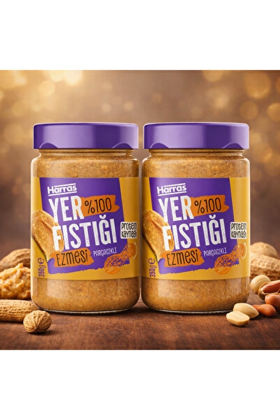 Harras %100 Yer Fıstığı Ezmesi Parçacıklı 350 g x 2 Adet – Katkısız, İlave Şe...