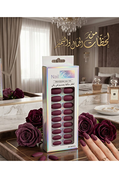 King أظافر صناعية ذاتية اللصق بلون أحمر داكن