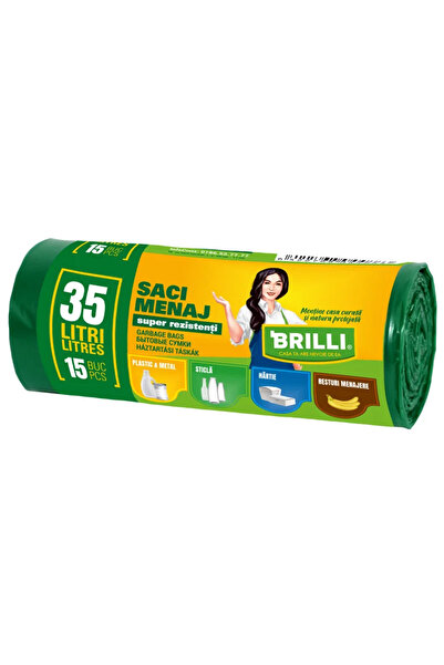 OEM Σακούλες καθαρισμού LDPE 35 L x 15 τεμάχια, Brilli, πράσινες
