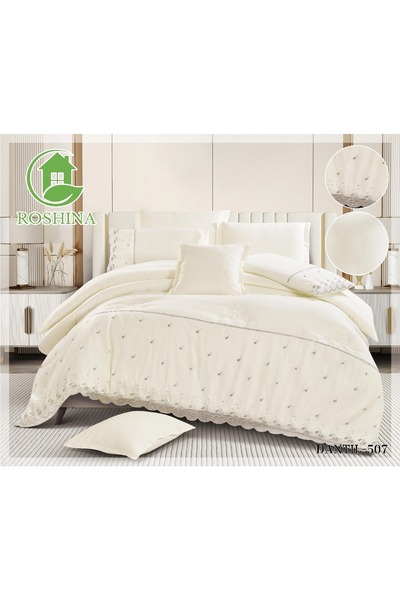 ROSHNA طقم مفرش نفرين ملكي صيفي دانتيل فاخر 8 قطع مقاس اللحاف 250*230 سم
