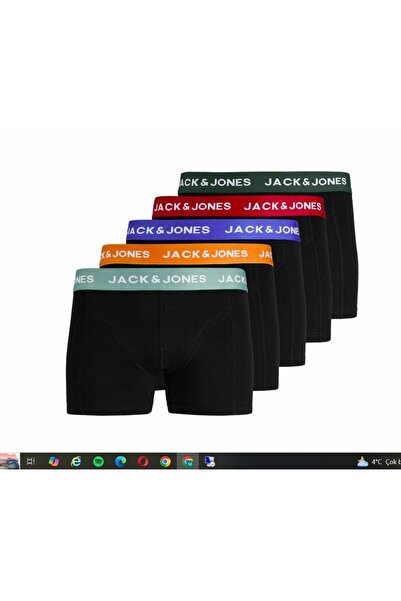 Jack & Jones Men's Black Jacgeo Solid Trunks 5 Pack Box Boxer 12303999-Black