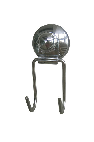 OEM Bathroom hanger, 2 hooks, metal, suction cup fastening, shiny silver