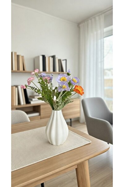 Handmade İskandinav Tarzı Mat Beyaz Vazo - Minimalist Dekoratif Çiçeklik (18-...