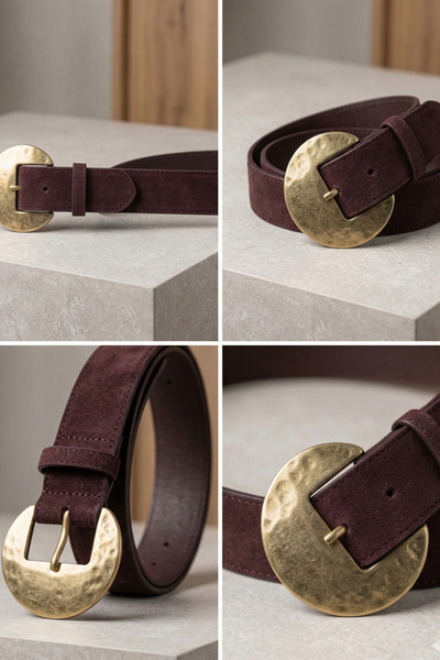 Dilay Gökoğlu Butik Süet Eskitme Tokalı Gold Kahverengi Kemer