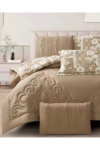 genric 6Pc Reversible Comforter Set 240x260cm Comforter with 2 Pillowshams 2 Pillowcases & Fitted Sheet