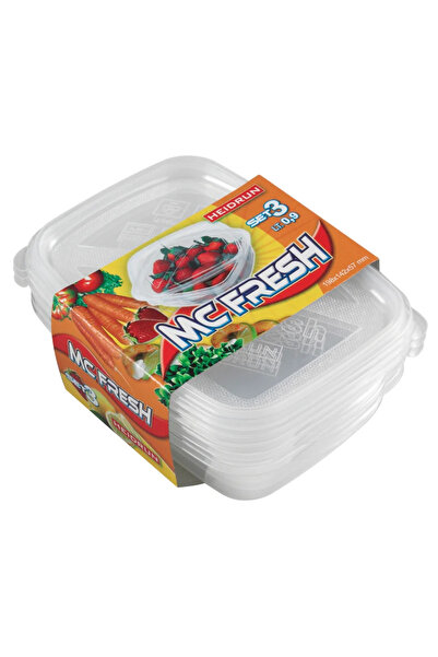 OEM Set 3 caserole cu capac, din plastic, 0.9 L/buc, 20 x 14.5 x 6 cm, transp...