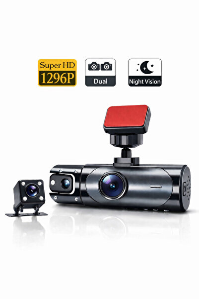 beemen V9 Araç İçi Kamera 1296P HD 3 Kameralı Ön İç Arka Gece Görüşlü Dashcam...