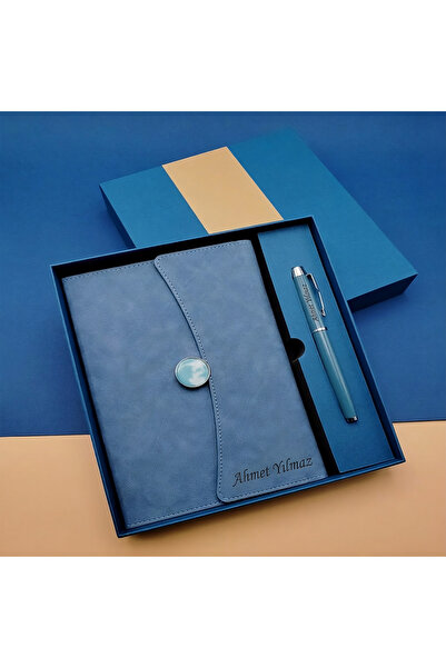 GRAVİX Kişiye Özel İsim Yazılı Termo Deri Defter ve Kalem Seti Lazer Kazıma K...