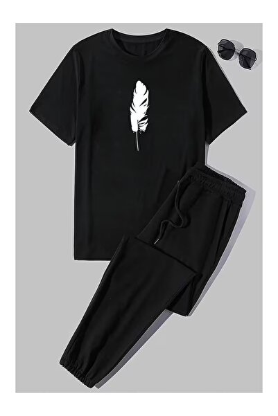 Massgai طقم بدلة رياضية تي شيرت بتصميم ريشي للجنسين مطبوع طقم من قطعتين علوية...