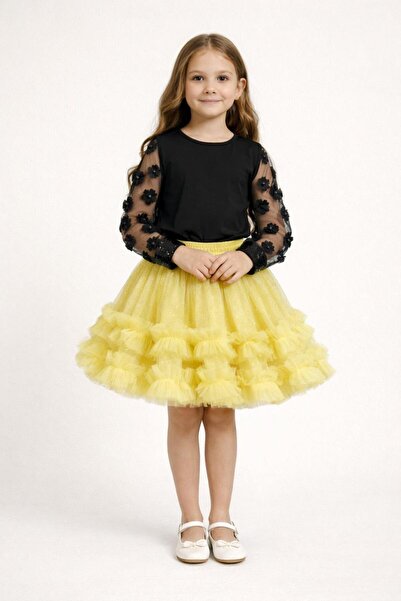 Nacar Kız Çocuk Şık Tüllü Etek ve Şık Bluz Takımı