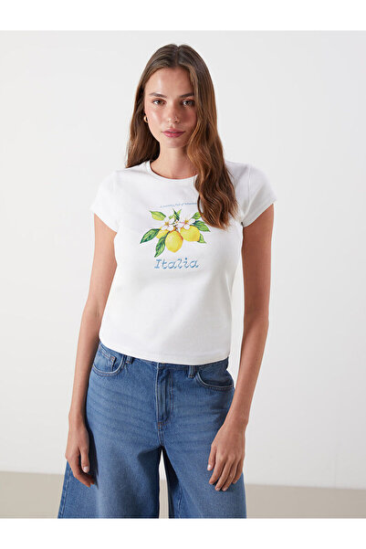 LC Waikiki Γυναικείο μπλουζάκι Özmarka New Season Crew Neck Lemon με τύπωμα