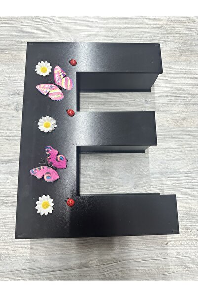 Ykmz Butik E Harfli Işıklı Kutu Siyah Renk Hediyelik Kutu