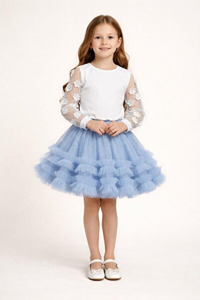 Nacar Kız Çocuk Şık Tüllü Etek ve Şık Bluz Takımı