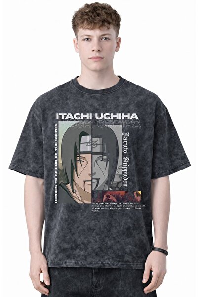 SEVBANO Tricou unisex oversize cu imprimeu anime Itachi Uchiha Naruto, cu asp...