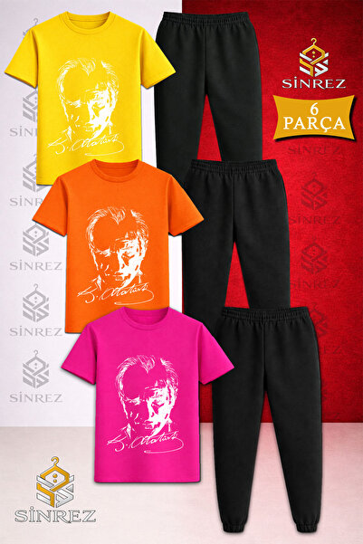 SİNREZ Set de trening pentru copii, cu tricou imprimat cu 3 piese, ALB, semna...