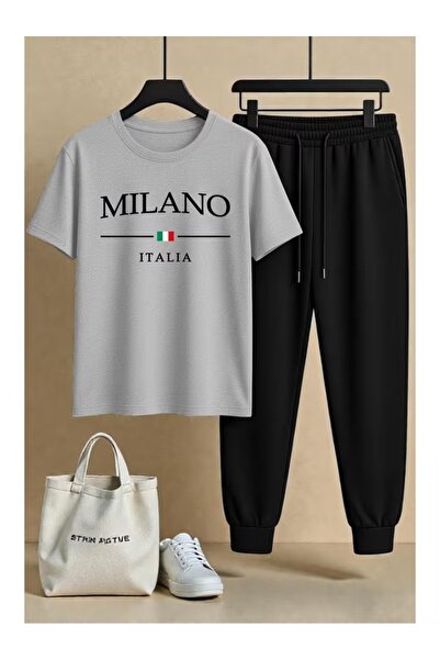 Massgai Set de trening unisex Milano Italia cu imprimeu set din două piese tr...