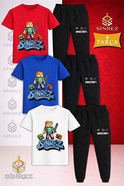 SİNREZ Children's Aleksa Girl Printed 3-Piece T-Shirt and Tracksuit Set