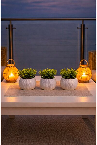 Dekor 3 lü saksıda yapay bitki