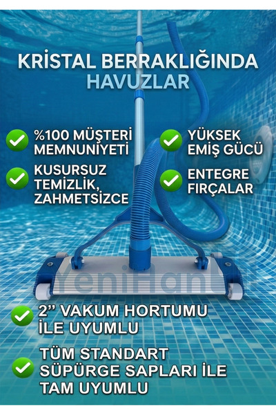 Ekonef Profesyonel Havuz Dip Süpürgesi - 45 cm Genişlik - 2'' Klipsli Bağlant...