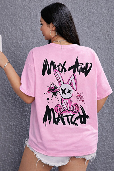 MARKATEM supradimensionat Tricou unisex cu mânecă scurtă Rabbit cu imprimeu S...