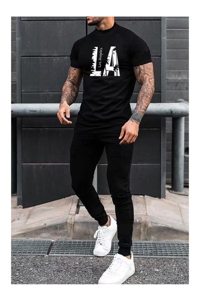 Massgai طقم تي شيرت رياضي بتصميم للجنسين من لوس أنجلوس مطبوع طقم من قطعتين عل...