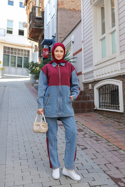 By Pommes Life Women's Top and Bottom 2-Piece Denim Hijab Set