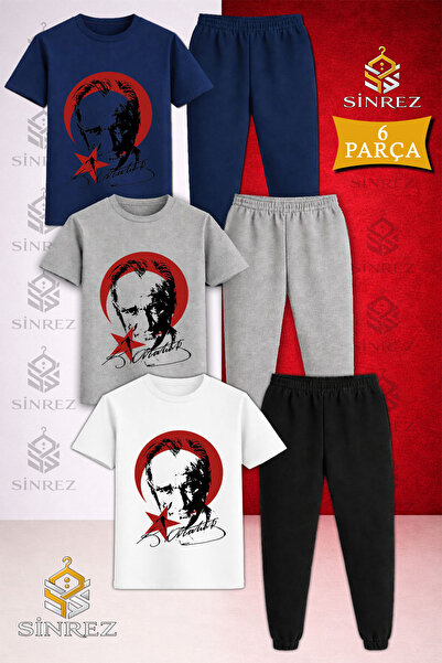 SİNREZ Set de trening pentru copii ATATURK RED MOON STAR BLACK, imprimat, 3 p...