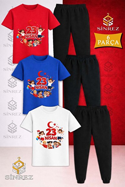 SİNREZ Set de trening pentru copii, imprimat, 3 piese, tricou și pantaloni, 2...