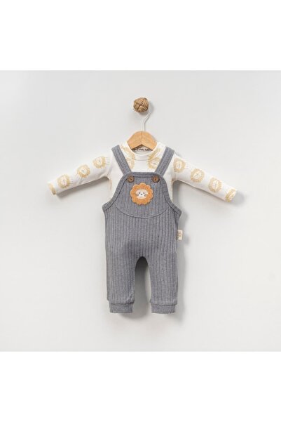 STRAWBABY Erkek Bebek 6-9-12-18 Ay Aslan Nakış Salopet Takım