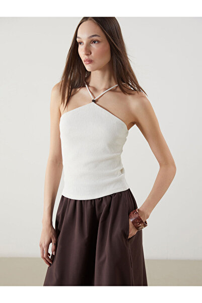 LC Waikiki Bluză Özmarka Noul Sezon cu guler halter și texturat bretele