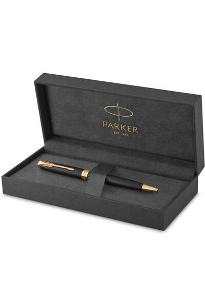 Parker قلم حبر جاف سونيت أسود مطفي بحواف ذهبية | علبة هدايا | عبوة حبر قابلة ...