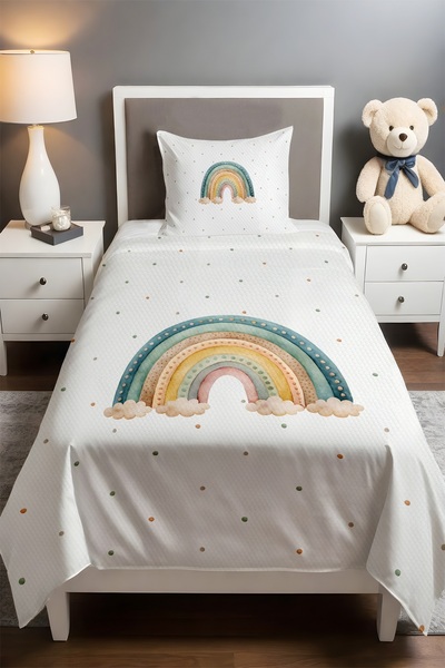 EVPANYA Dotted Rainbow Patterned Single Baby Kids Piqué Set