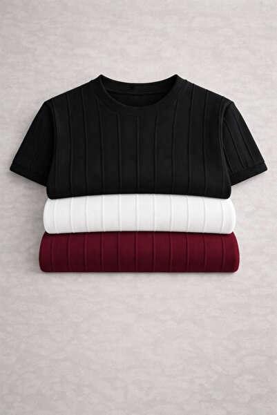 pepule Erkek 3lü Yuvarlak bisiklet Yaka Örme T-shirt