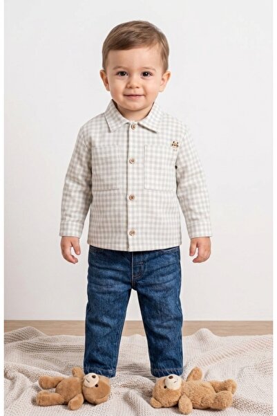 Lily and Co Lily Co Baby Boy Square Pattern Shirt - Jean Two-Piece Set