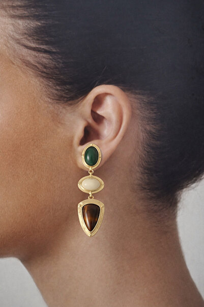 Mope Accessories Vintage Tasarım Doğal Taşlı Küpe