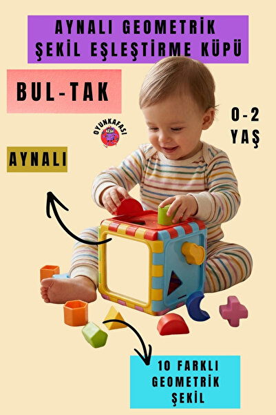OYUNKAFASI Aynalı Bul Tak Küpü Geometrik Şekiller 0-2 Yaş Eğitici Zeka Oyuncağı