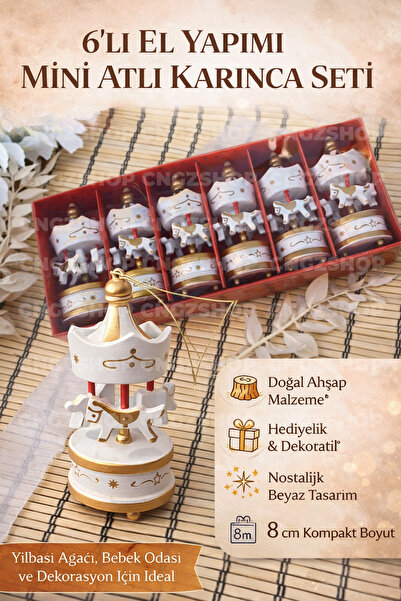 CNGZSHOP Mini Atlı Karınca 6’lı Set Ahşap Nostaljik Hediyelik Süs | El Yapımı...