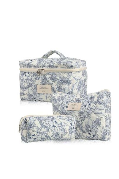 TRENZ Generic Makeup Bag Set 3 pcs, Quilted Makeup Bag, Large Floral Cosmetic...