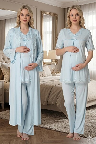 BLACKMORE Blue Special Lace Design Shawl Collar Cotton Piece Full Length Dres...